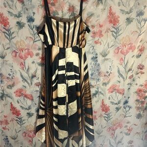 Vintage Elegant Black and Gold Striped Dress